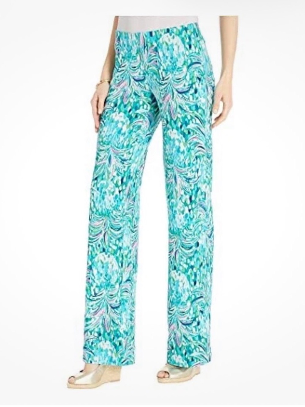 Lilly Pulitzer Teal, Aqua & Pink Tropical Print Pants Size XL